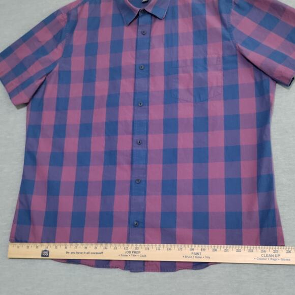 Wallin Bros Shirt Mens 2XL Casual Short Sleeve Button Down Plaid Blue Purple - Picture 7 of 12